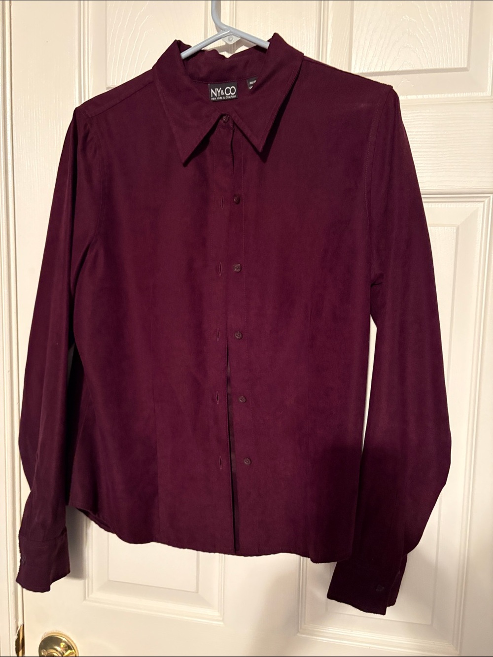 New York & Company Plum Button-Front Blouse